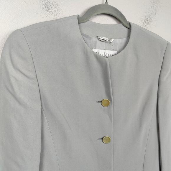 MaxMara Long Jacket Womens 6 Dove Gray Button Up Viscose Blend Preppy Capsule - Picture 2 of 10